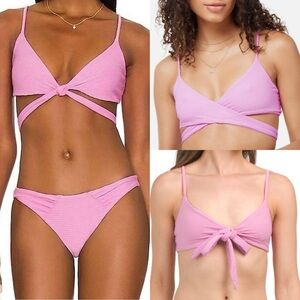 L*SPACE Chloe Wrap Sol Pink Knot Ribbed Swim Bikini Top Medium